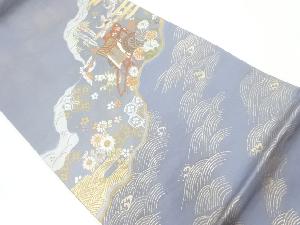 御所車に菊・鶴模様織出し袋帯